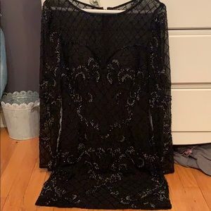 Beaded long sleeve prom dress